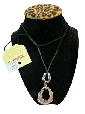 NWT Macy's Black Cord Necklace with Hammered Silver Pendants